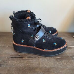 Coach City Hiker Prairie Black Floral High-Top Shoes 6.5 Style G1419